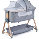 JMMD Baby Bassinets, 3 in 1 Bedside Sleeper, Baby Bedside Crib Sleeper with Adjustable Height, Removable Mosquito Net and Storage Basket, Easy Folding Portable Crib for Newborn (Wood Grain Grey)