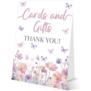 Butterfly Baby Shower Tabletop Sign, Cards and Gifts, Include One 811 Sign with holder, Purple Butterfly Gender Reveal Party Decoration Supplies - FL30