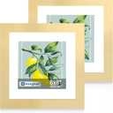 Hongkee 8x8 Picture Frame Set of 2, Made of Real Glass and Gold Wooden Frame - Display Square 6x6 with Mat or 8x8 Without Mat, 8 by 8 Photo for Wall or Tabletop