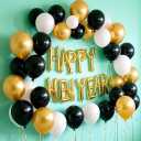 Black Gold White Confetti Balloon Set,100pcs 12 Inch Metallic Gold and Black White Glitter Confetti Balloon for Wedding, Birthday, Graduation Party Decorations,Happy New Year Decorations