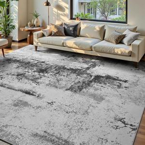 Living Room Rug 7x10 Ink Black Area Rugs Machine Washable Abstract Boho Large Rug Non-Slip Non-Shedding Faux Wool Indoor Vintage Carpet for Bedroom, Classroom, Dining Room, Kids Playroom