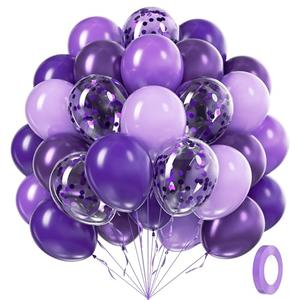 60pcs Purple Balloons 12inch with Metallic Pastel Dark Purple Confetti Balloons for Purple Birthday Wedding Baby Shower Party Decorations