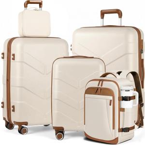 TILYMOL Luggage Sets 5 Piece - Expandable Suitcase Set with TSA Lock & Spinner Wheels, Lightweight PP Hardshell Travel Luggage for Women, White