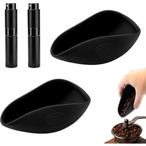 2 Pack Silicone Coffee Bean Dosing Cup & 2 Spray Bottles Kit, Flexible Espresso Accessories Kit Container with Measuring Tray & 10ml Static Reducing Spritzer, Black