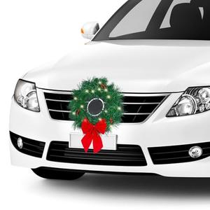 Christmas Car Decoration Wreath with Lights, Fits Car, Truck, SUV or Any Car, Mounting Equipment Included