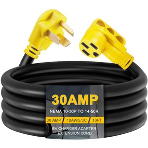 10ft EV Charger Adapter Cord Compatible with NEMA 10-30P to 14-50R, 30 Amp 3 Prong Dryer to 50 Amp 4 Prong EV for Tesla or EV Level 2 Charging, EV Extension Cord with Handle, ETL Listed