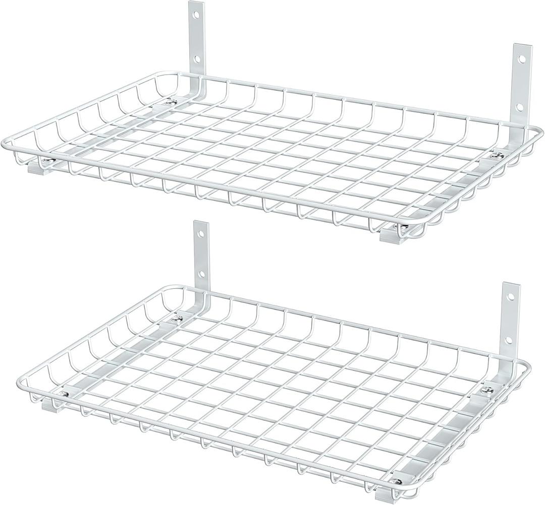 EVERHANGER Garage Wall Shelves 12x18 Inch, Wall Mounted Storage Shelf, Metal Shelf Rack, Heavy-Duty Shelf Organizer 2 Pack, White, 18X 12inch