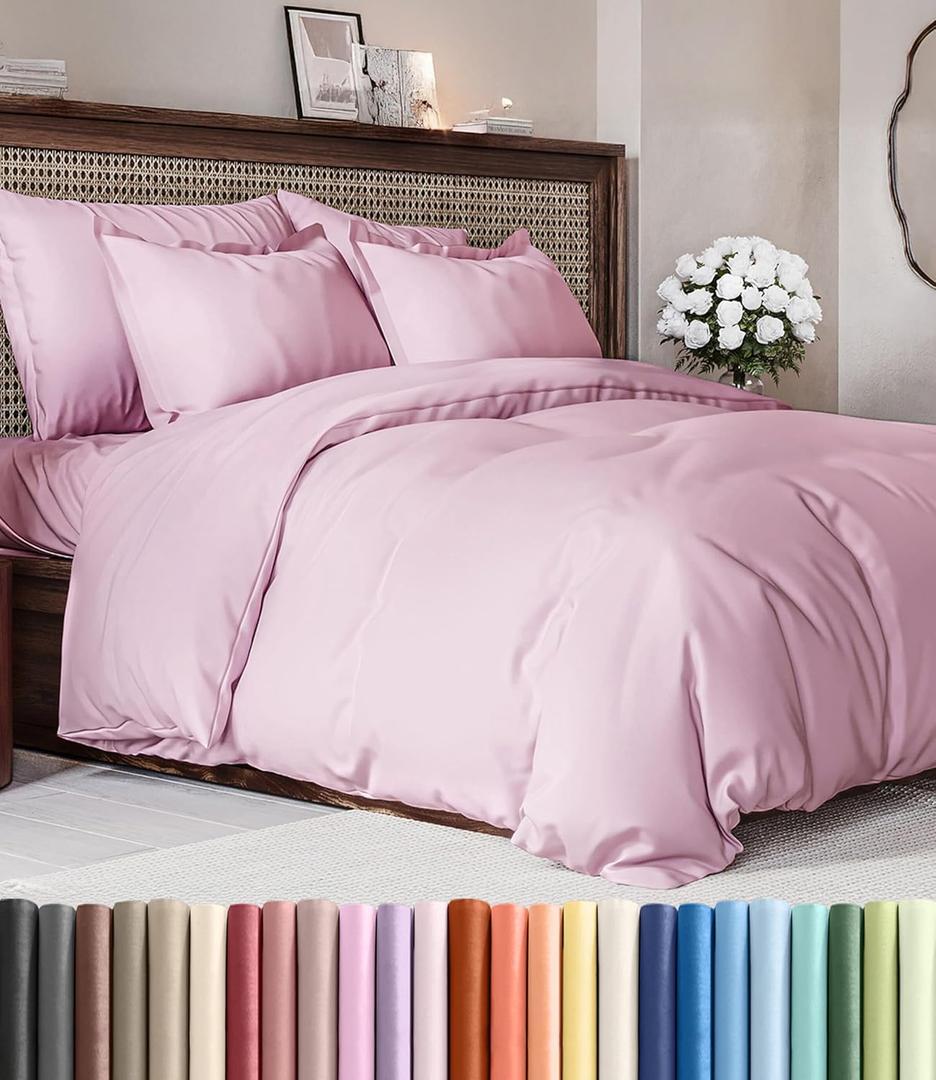 Duvet Cover Full Size Set - Extra Soft Full Duvet Cover 80" x 90" with 2 Pillow Shams - Hotel Luxury, Easy Care & Fade Free w/ Zipper Closures & Ties - All Season, Comfy and Breathable (Light Pink) (35 - Light Pink (No Comforter))