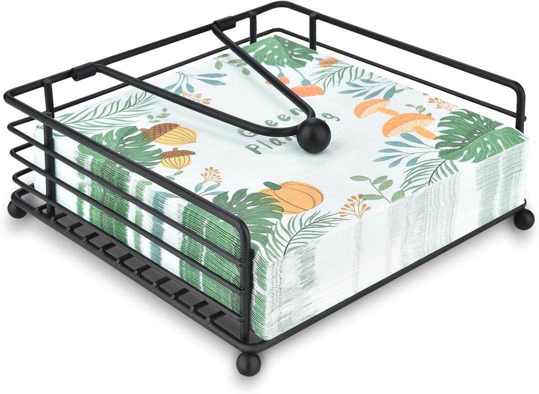 Napkin Holder for Table & Kitchen - Modern Flat Napkin Dispenser for Home & Outdoor Dining, Paper Napkin Holders with Weighted Arm for Easy Access - Keep Your Dining Area Tidy and Organized