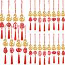 24 Pcs Chinese New Year Decor Decorations Bulk Lunar New Year 2025 Red Tassel Ornaments with Wealth Success Good Luck Hanging Decorations for Gifts Home Car Decor