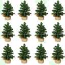 Yinder Tabletop 12 Pcs Mini Christmas Tree 5.91 Inches Artificial Mini Xmas Miniature Pine Christmas Tree with Linen Base for Xmas Holiday Decorations Indoor Home Kitchen Dining Table