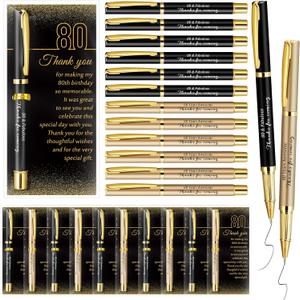 Feifeiya 30 Set 80th Birthday Party Favor for Guest Anniversary Party Favor with Black and Gold Ballpoint Pens and Thank You Cards for Women Men Birthday Anniversary Appreciation Gifts