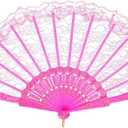 QIRMIZI 10 Pack Lace Handheld Folding Fan - Elegant Silk Fan for Women's Wedding Decoration and Dancing Party - Pink