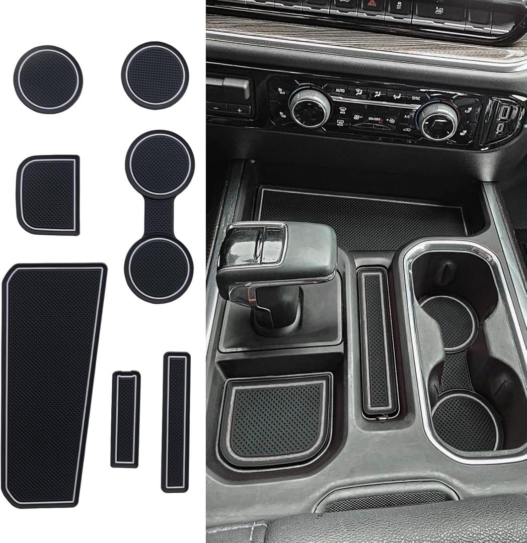 TOPINSTALL Gray 7PCS Console Liners Compatible with 2023-2026 Chevy Silverado/GMC Sierra 1500 & 2022 Refreshed 1500 Models, Premium Rubber Non-Slip Cup Holder MatsFull Console w/Bucket Seats ONLY