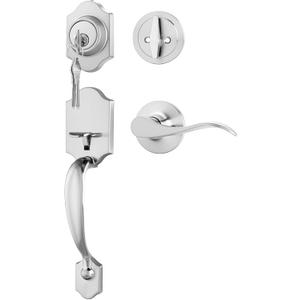 Goldenwarm Front Door Handle and Deadbolt Set, Brushed Nickel Front Door Lock Set with Reversible Handle Lever, Classic Front Door Hardware, Single Cylinder Front Door Entry Lock (1 Pack)