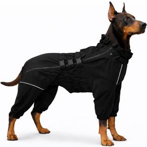 Lovelonglong Waterproof Dog Raincoat  4-Leg Full Body Dog Rain Suit with Reflective Strips & Leash Opening, Outdoor Dog Jacket for Rainy Weather (2XL (back 19"), Black)
