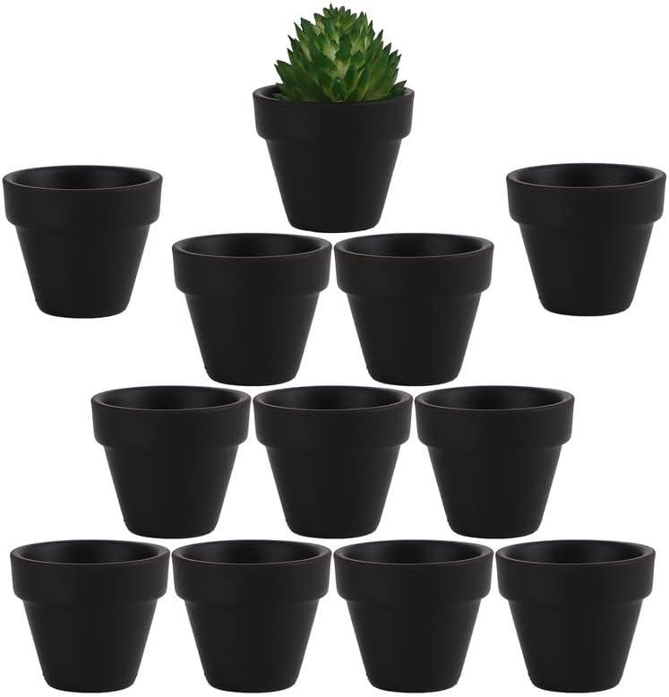 Yishang 1.9 Inch Tiny Black Terracotta Pots Pack of 12-Small Mini White Clay Pots with Drainage Holes Flower Nursery Terra Cotta Planter for Tiny Cactus,Herb,Succulent Plants,Crafts