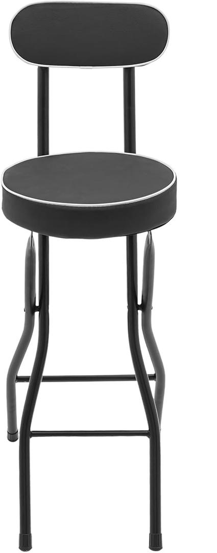 Folding Stool, Cushioned Padded Folding Stool Portable Bar Stool with Back for Camping Kitchen Home Office, Tall Bar Collapsible Stools (Black, 1Pc  25.6in)