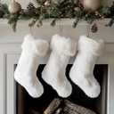 3 Pack 18 Inch Snowy White Christmas Stockings Faux Fur Xmas Christmas Stockings Hanging Ornaments Candy Gift Bags for Christmas Decorations