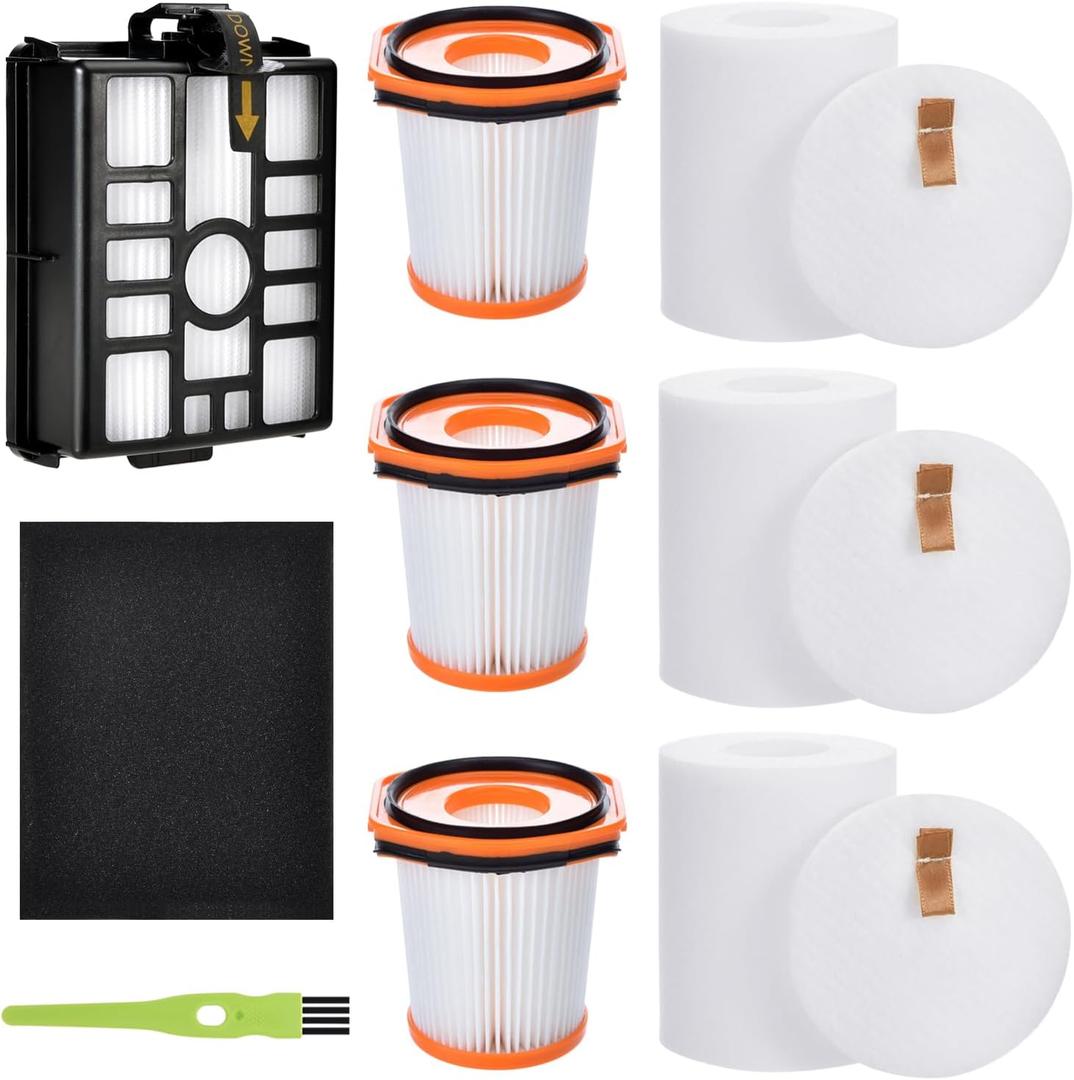WS642AE Filters kits for Shark Wandvac System Ultra-Lightweight Powerful Cordless Stick Vacuum cleaner WS640AE WS642AE (3 Self-Empty Base Post-Motor + 3 Felt & Foam Filters+1 Fabric Filter)