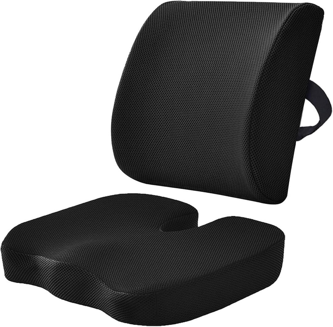 WMM Seat Cushion & Lumbar Support Pillow for Office Chair, Car Seat Wheelchair Travel, Reduce Tailbone Pressure for Lower Back, Tailbone, Sciatica, Hip Pain Relief (Black Mesh)