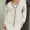 Fisoew Womens 2 Piece Outfits Casual Button Down Cardigan Sleeveless Loose Mini Dress Knit Sweater Sets (White)