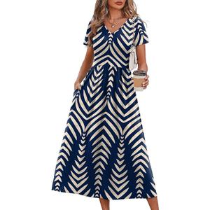 OFEEFAN Summer Dresses for Women Flowy Casual A-Line Midi Dress Beach Vacation Sundresses with Pockets Size Small