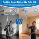 Ceiling Paint Roller No Drip Kit, 6FT Ceiling Paint Roller with Shield & Adjustable Head Extension Pole Included, No-Drip Splatter-Free Brush for Painting Ceilings Wall