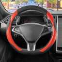 SEG Direct D Shaped Steering Wheel Cover, Flat Bottom Car Wheel Cover 14 1/2-15 in. (37-39 cm), Black and Red Microfiber Leather