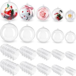 Jenaai 100 Pcs DIY Clear Fillable Christmas Ornament 5 Sizes Plastic Hanging Spheres Decorative Balls for Christmas Party Holiday Valentine's Day Wedding Home Decor
