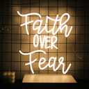Faith Over Fear Neon Sign Jesus Neon Light Christian LED Signs for Wall Dimmable Warm White Letters Neon Lights Signs for Bedroom Man Cave Classroom Church Decor Christian Religious Sayings