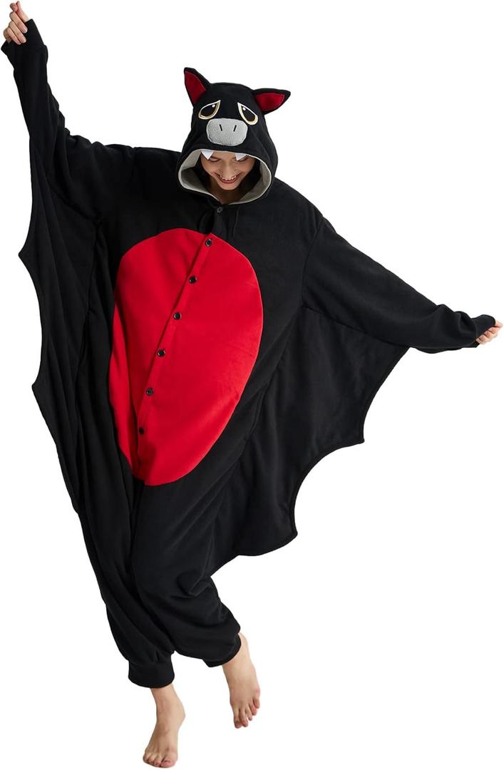 Kgromfy Black Bat Onesie Adult Halloween Animal Cosplay Outfits One Piece Costumes Party Jumpsuit Homewear S (Black)