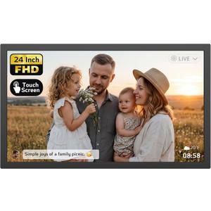 NexFoto 24 Inch Touchscreen Digital Picture Frame Large, WiFi Electronic Photo Frame 64GB, Add Pics from Google Photos, Upload Photos/Videos via App/USB, for Mom/Grandparents, Black