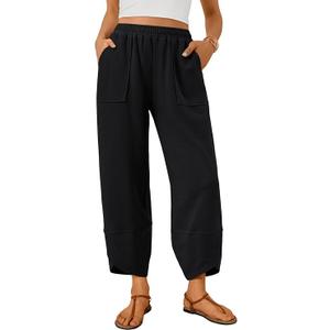 Trendy Queen Women's Wide Leg Pants Boho Summer Capri Palazzo Harem Casual Barrel Sweatpants Baggy Slacks with Pockets S