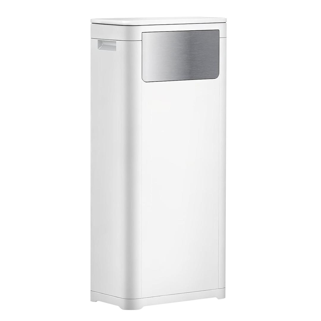 Tall Bathroom Trash Can with Lid, Skinny Commercial Trash Bin with Handle, Space Saving 8 Gallon Plastic Garbage Can with Press Top Lid, White Trashcans for Kitchens, Office, Living Room, Dorm