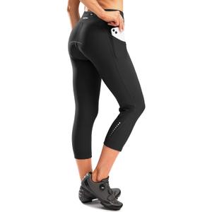 Women's 4D Padded Bike Pants High Waist Cycling Shorts Bicycle Capris 3/4 Biking Tights with Zipper Pockets (Black, XL)