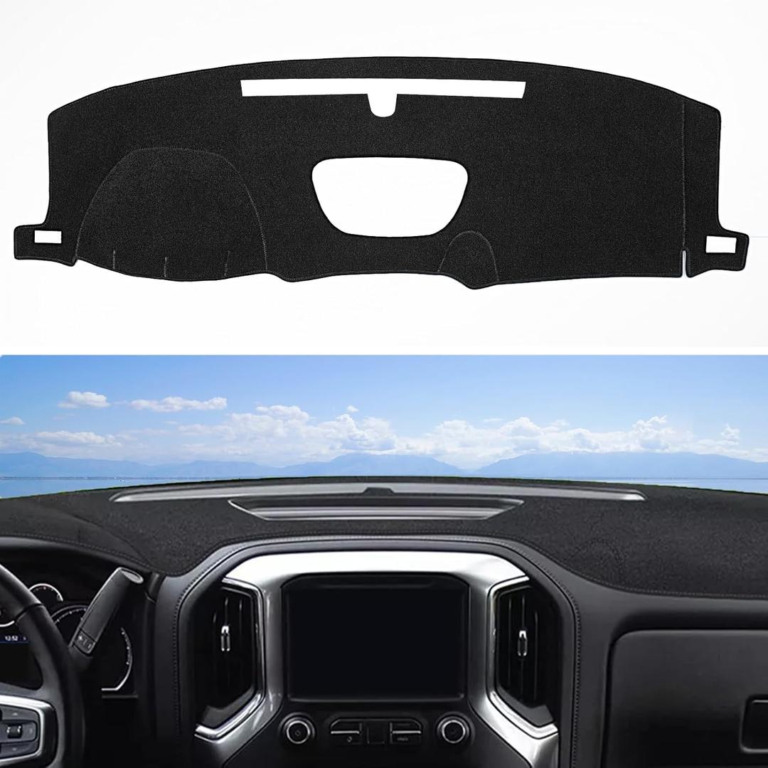 Dash Cover Mat Fit for 2019-2022 2023 2024 2025 Chevy Chevrolet Silverado 1500 2500HD 3500HD, 2019-2023 GMC Sierra 1500 2500HD 3500HD w/o Head Up Display and Speaker Cutout Dash Pad Protector
