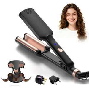 Crimper Hair Tool, Mini Hair Crimper for Women Heating up 390F, Waver Curling Iron with Europe UK Adapter Plug, Double Voltage Crimping Iron for All Style (9.5 Inch/1.5 Inch)