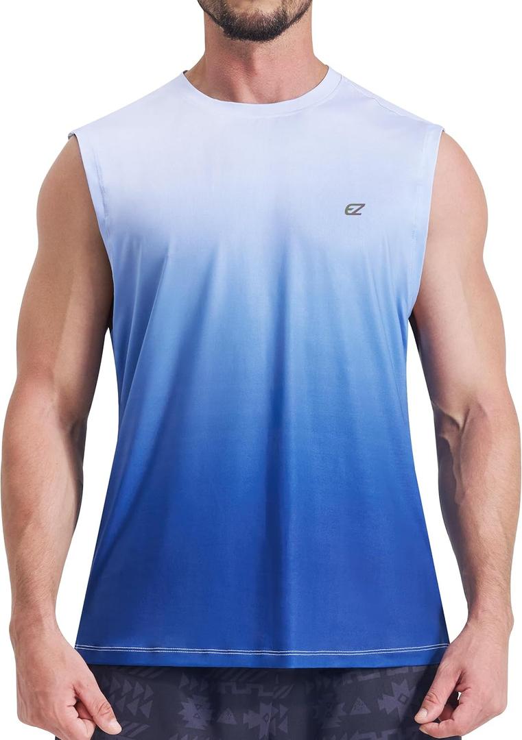 EZRUN Men's Sleeveless Shirt Quick Dry Workout Swim Shirt Gym Muscle Athletic Beach Tank Top Big and Tall (Medium, Navy Gradient)