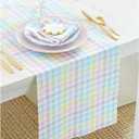 Solino Home Linen Gingham Table Runner 36 Inches - 100% Pure Linen Multicolor Pastel Gingham Checkered Table Runner 14 x 36 Inch Ideal for Dresser and Coffee Tables - Summer