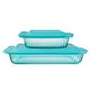 Pyrex Colors Tinted (2-Pack, Full Set) Tinted Glass Baking Dish with BPA-Free Lid, Oblong Bakeware Glass Pan For Casserole & Lasagna, Dishwasher, Freezer, Microwave and Pre-Heated Oven Safe, Aqua