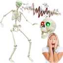 5.4FT Full Size Halloween Skeleton, Life Size Posable Skeleton with Glowing Eyes Scary Sound, Plastic Skeleton with Movable Joints for Halloween Decoration