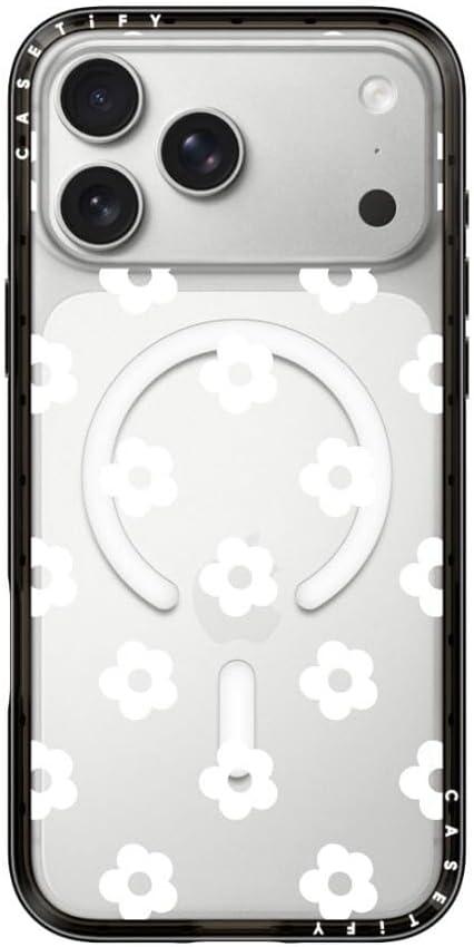 CASETiFY Compact Magsafe iPhone 17 Pro Max Case [Lightweight/Slim Fit/Compatible with Magsafe] - Ditsy Daisies - White - Clear Black