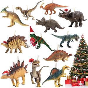 Amyhill 36 Pcs Christmas Dinosaur Ornament Wood Dinosaur Hanging Ornament Christmas Tree Topper Ornaments for Kids Boys Xmas Tree Party Holiday Decoration