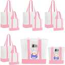 10Pcs Canvas Tote Bag Bulk with Outer Pocket, 12oz Cotton Blank Canvas Tote Bags 19 x 14.6Inch, 13 x 11Inch Reusable Grocery Bags Shopping Cloth Bags for Women, Mother's Day (5 Set Large & Medium)