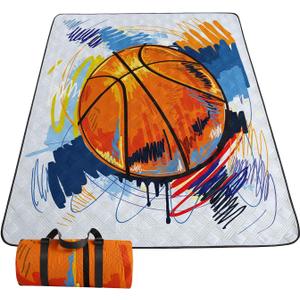 Outdoor Picnic Blanket,Portable Sandproof Waterproof Picnic Mat,Painted Basketball Printed Camping Beach Mat for Sand and Wet Grass Hiking (Painted Basketball S) (S)