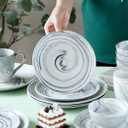 16 Piece Marble Dishes Dinnerware Sets, Marble Porcelain Dinnerware Set, Grey (4×Dinner Plates, 4×Dessert Plates, 4×Bowls, 4×Mugs, 16 Pack)