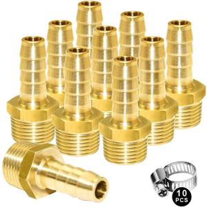 Joywayus Brass Hose Barb Fitting 3/4" Barb x1/2" NPT Male Water Fuel Air(Pack of 10)