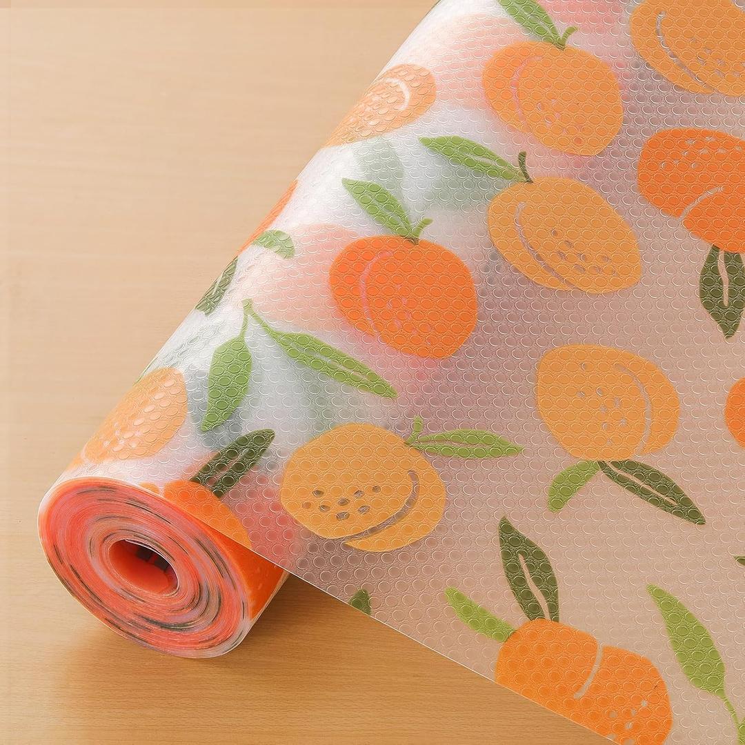 Cooyes Shelf Liner, Non-Adhesive Waterproof Drawer Liner, Durable Easy-to-Cut EVA Shelf Paper for Kitchen Cabinets, Refrigerator, Cupboard, Fridge, and Dresser (11.8 Inch W x 118 Inch L, Peaches)