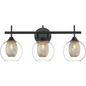 Bathroom Light Fixtures, 3-Light Black and Gold Vanity Lights Over Mirror, Farmhouse Wall Sconce Lighting with Clear Glass and Honeycomb Metal Shade, AD-22001-3W-BK